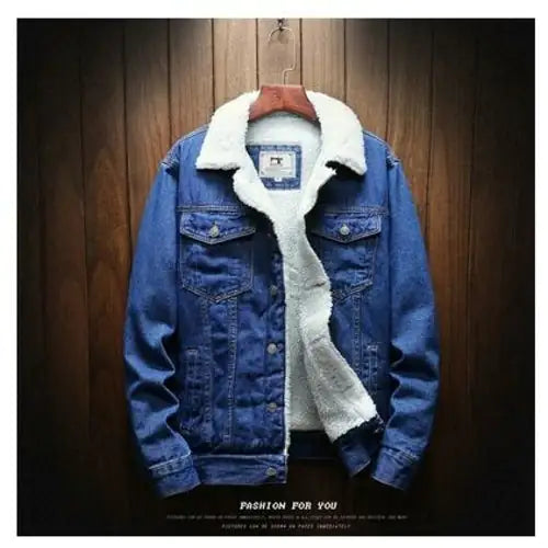 Men Light Blue Winter Jean Jackets Outerwear Warm Denim Coats New Men InSpaceX Fashion