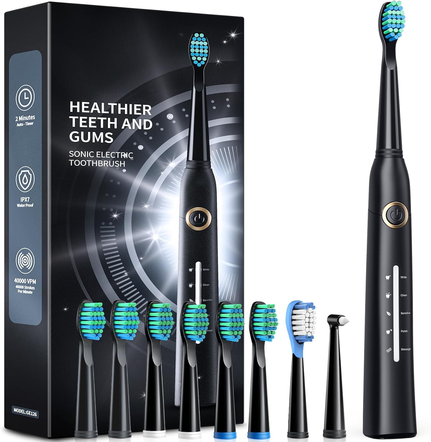 Electric Toothbrush for Adults with 8   Sonic Electric Toothbrush with 40000 VPM Deep Clean 5 Modes Rechargeable Toothbrushes Fast Charge 4 Hours Last 30 Days