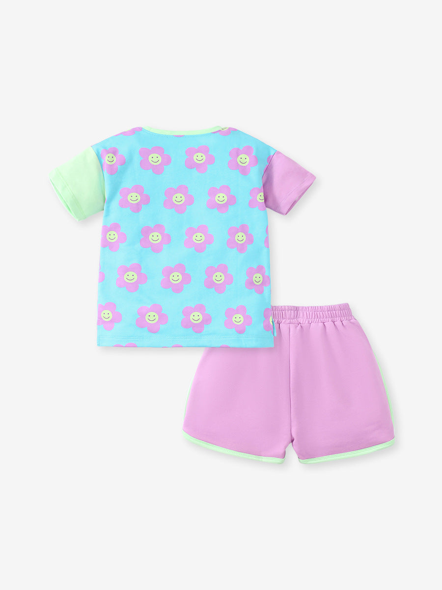 Baby And Kids Girls Floral Cartoon Top And Shorts Casual Home Clothing