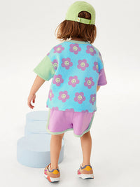 Baby And Kids Girls Floral Cartoon Top And Shorts Casual Home Clothing