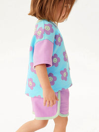 Baby And Kids Girls Floral Cartoon Top And Shorts Casual Home Clothing