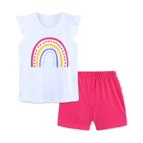 Summer Baby Kids Girls Heart Rainbow Print T-Shirt And Shorts Clothing