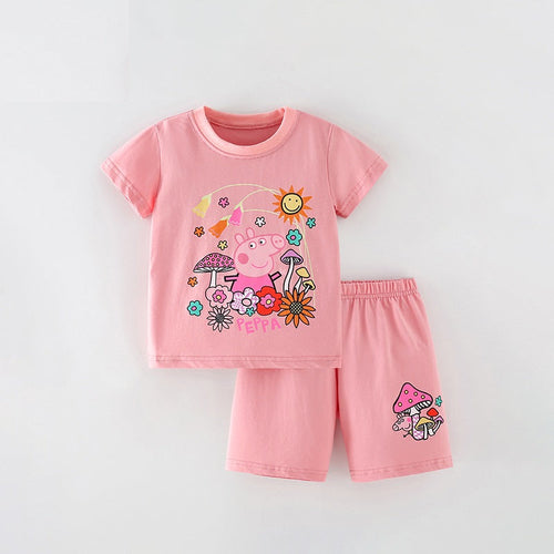Summer Baby Kids Girls Cartoon Print T-Shirt And Shorts Clothing Set