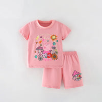 Summer Baby Kids Girls Cartoon Print T-Shirt And Shorts Clothing Set