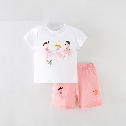 Summer Baby Kids Girls Cartoon Print T-Shirt And Shorts Clothing Set