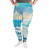 Womens Plus Size Fitness Leggings - Blue Ocean Print